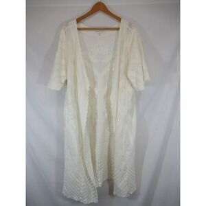 Cactus & Pearl Embroidered Duster Kimono Women M Ivory Boho Hippie Open Front